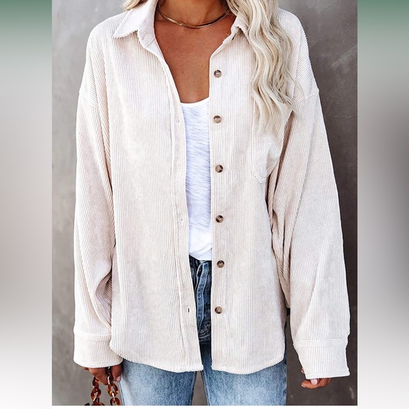 Amazon | Tops | New Beige Corduroy Button Down Shacket | Poshmark